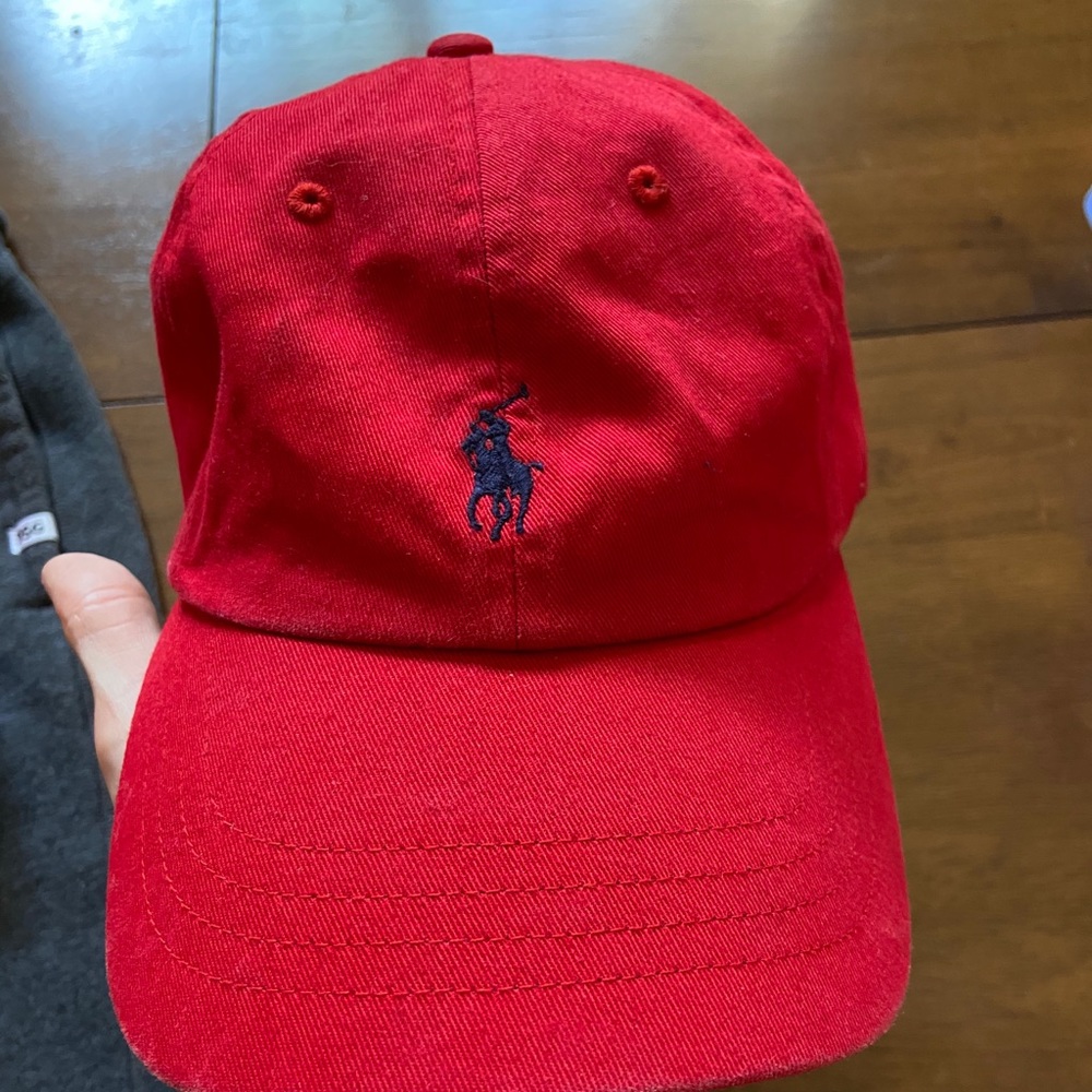 Polo Ralph Lauren red hat. Navy pony
